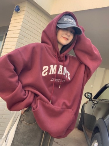 Autumn and winter velvet sweatshirt for women Korean style trendy student loose lazy style long-sleeved ins thickened top hooded jacket cec