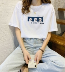 Summer new short-sleeved t-shirt for women, pure cotton, loose Korean style ins women's clothing, versatile cartoon print inner half-sleeved top