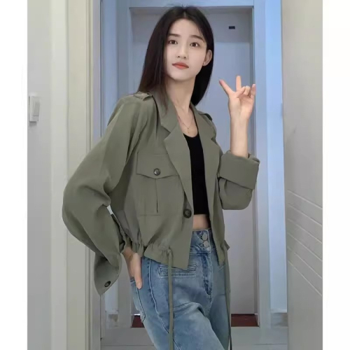 Thin small suit jacket for women 2024 spring and summer new short waisted suit Korean style casual versatile cardigan top