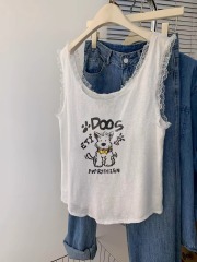 White u-neck puppy lace suspender for hot girls in summer, loose sleeveless, beautiful back, high-end inner wear top