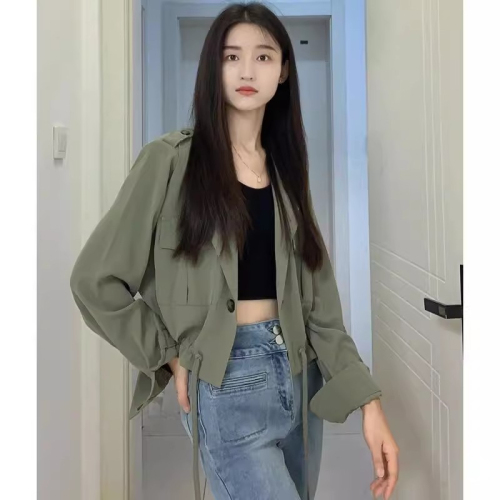 Thin small suit jacket for women 2024 spring and summer new short waisted suit Korean style casual versatile cardigan top