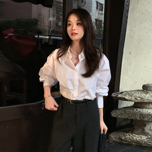 Early spring new high-end French white shirt jacket women's Korean style shirt with long-sleeved sun protection top