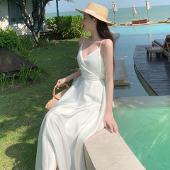 Bali Beach Dress Seaside Sexy Backless Vacation Dress Long Skirt Slim Satin Suspender Skirt Women Summer