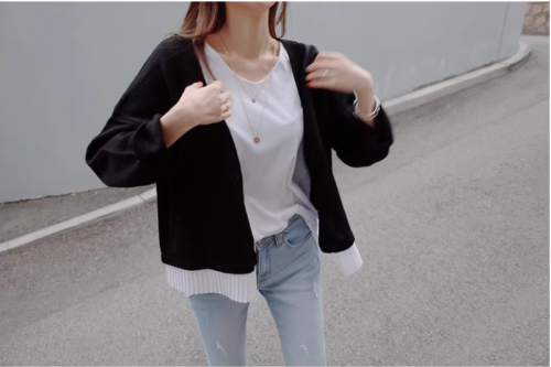 South Korea Dongdaemun Women's Clothing 2024 Spring and Autumn New Korean Style Casual Loose Splicing Ruffled Edge Knitted Cardigan