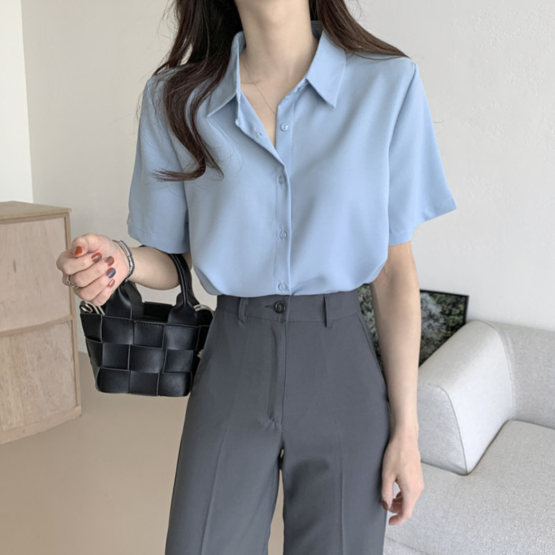 Korean chic summer new style French high-end chiffon shirt tops for women in 6 colors