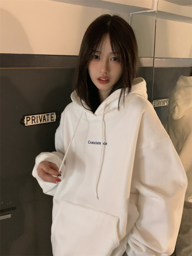 Autumn and winter velvet sweatshirt for women Korean style trendy student loose lazy style long-sleeved ins thickened top hooded jacket cec