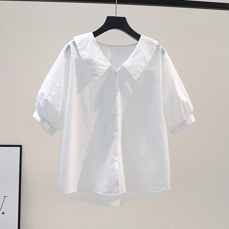Japanese women's doll collar five-quarter sleeve cotton shirt campus sweet Korean striped shirt summer
