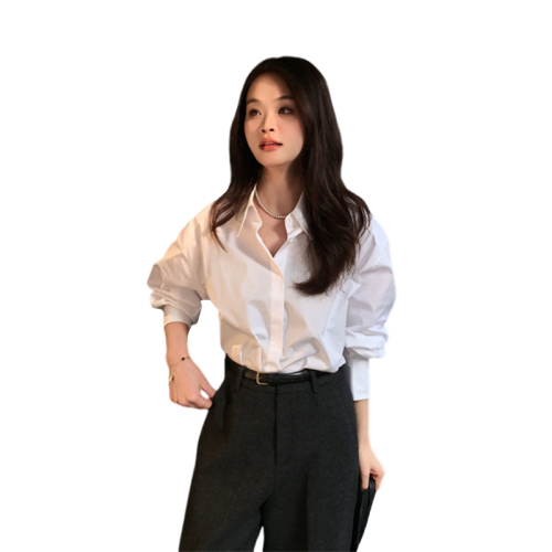 Early spring new high-end French white shirt jacket women's Korean style shirt with long-sleeved sun protection top