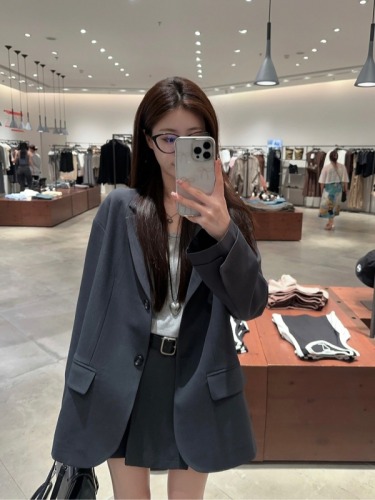 Actual shot ~ Korean style cuff spliced ​​blazer women's pleated skirt long-sleeved T-shirt fashion suit