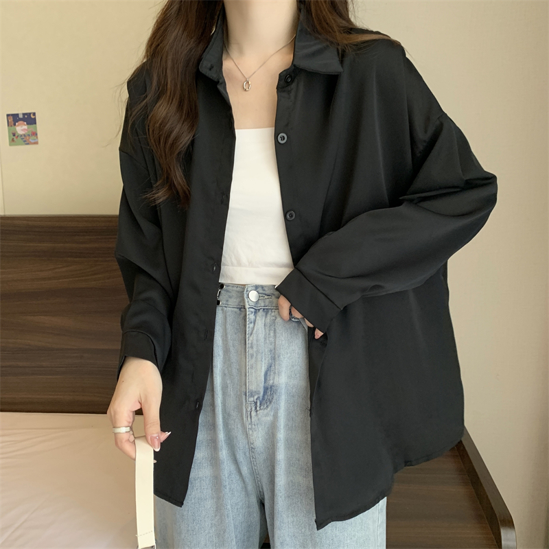 Autumn new solid color shirt Korean version versatile casual loose Polo collar long-sleeved top jacket