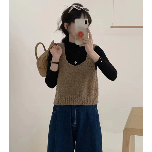 South Korea Dongdaemun 2024 Autumn and Winter Western Candy Color Knitted Camisole Vest for Women