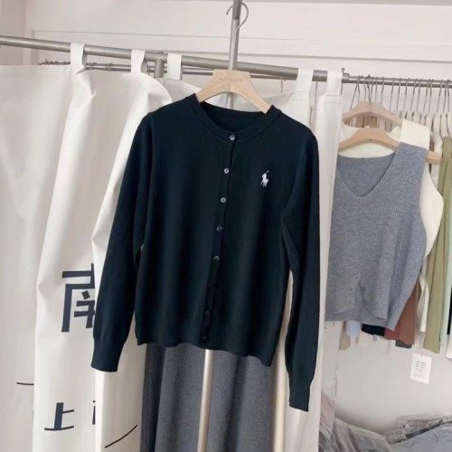 Photographed 2024 Early Autumn New Arrival Multi-Color Available Simple Solid Color Pony Embroidered Knit Sweater Cardigan Jacket