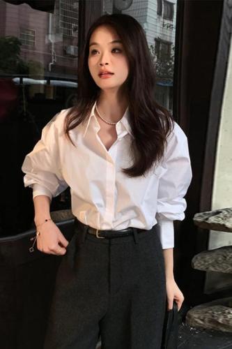 Early spring new high-end French white shirt jacket women's Korean style shirt with long-sleeved sun protection top