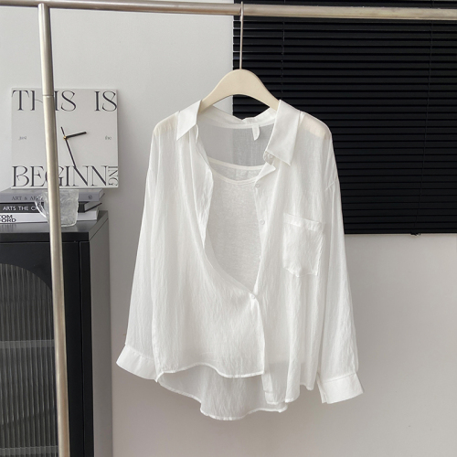 Sun protection shirt women's thin shawl summer matching suspender outer blouse chiffon top ice silk cotton cardigan