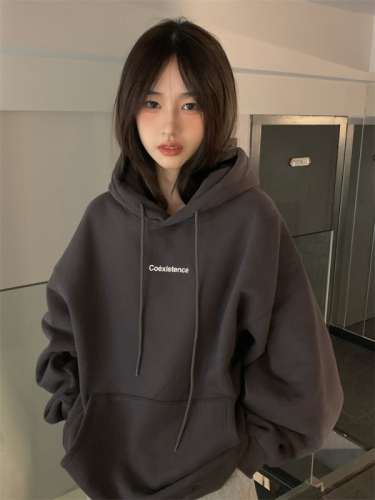 Autumn and winter velvet sweatshirt for women Korean style trendy student loose lazy style long-sleeved ins thickened top hooded jacket cec