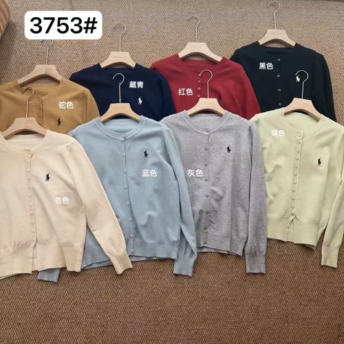 Photographed 2024 Early Autumn New Arrival Multi-Color Available Simple Solid Color Pony Embroidered Knit Sweater Cardigan Jacket