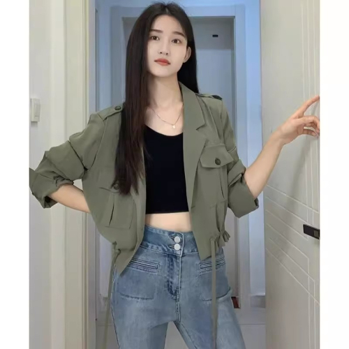 Thin small suit jacket for women 2024 spring and summer new short waisted suit Korean style casual versatile cardigan top