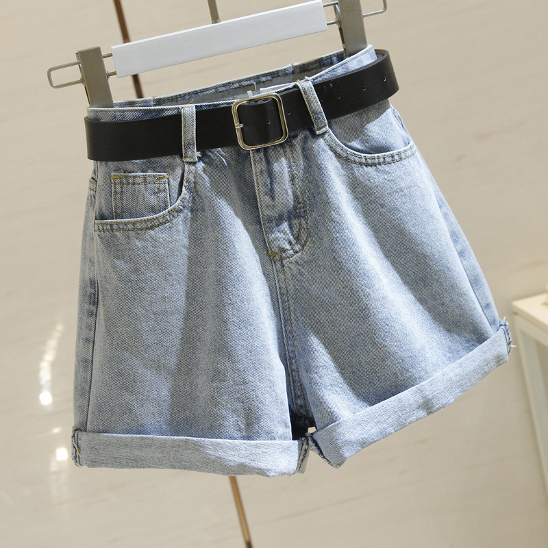 Internet celebrity high-waisted denim shorts for women summer new Korean style loose slimming curled wide-leg a-line hot pants 394