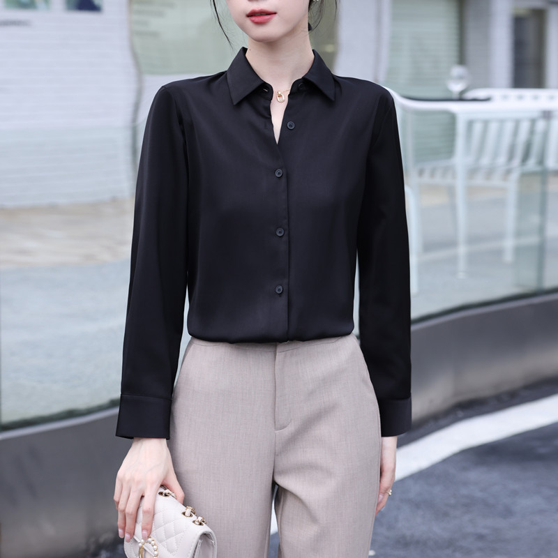 Photographed 2024 Autumn New Long-Sleeve Top Satin Shirt for Women, Design-Filled Chiffon Shirt, Professional Interview Shirt
