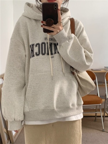 Autumn and winter velvet sweatshirt for women Korean style trendy student loose lazy style long-sleeved ins thickened top hooded jacket cec