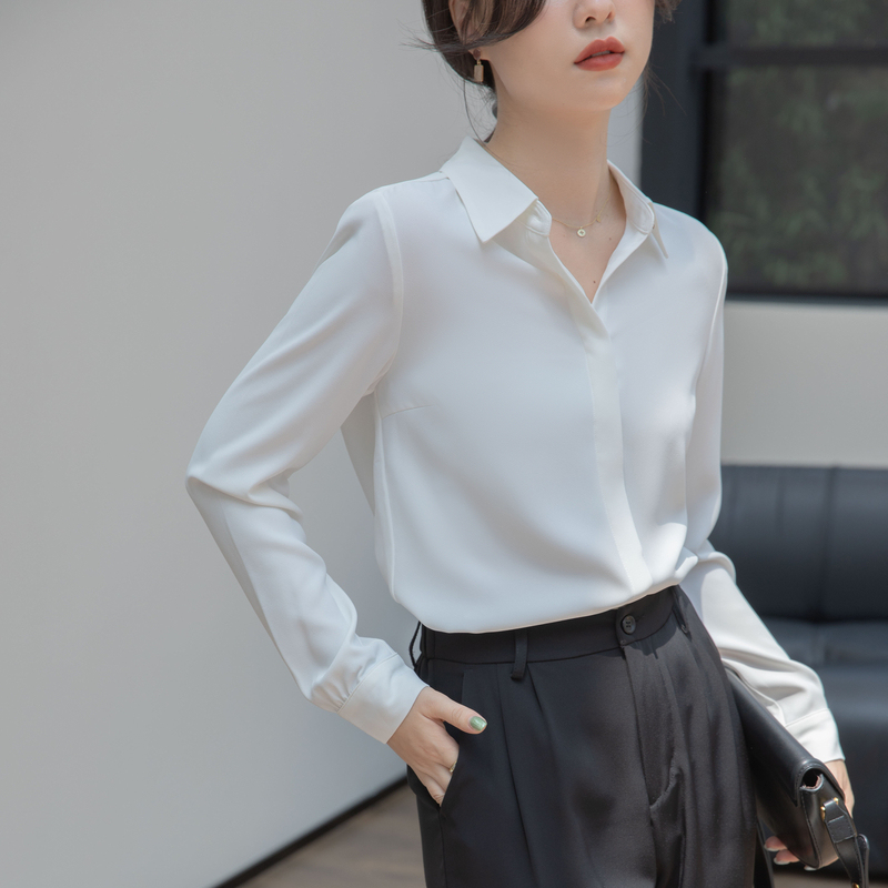 White shirt women's long-sleeved design niche temperament chiffon top spring and autumn interview professional formal shirt