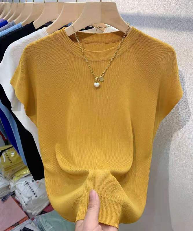 Autumn European short-sleeved round neck sweater women's design niche sweater western style top