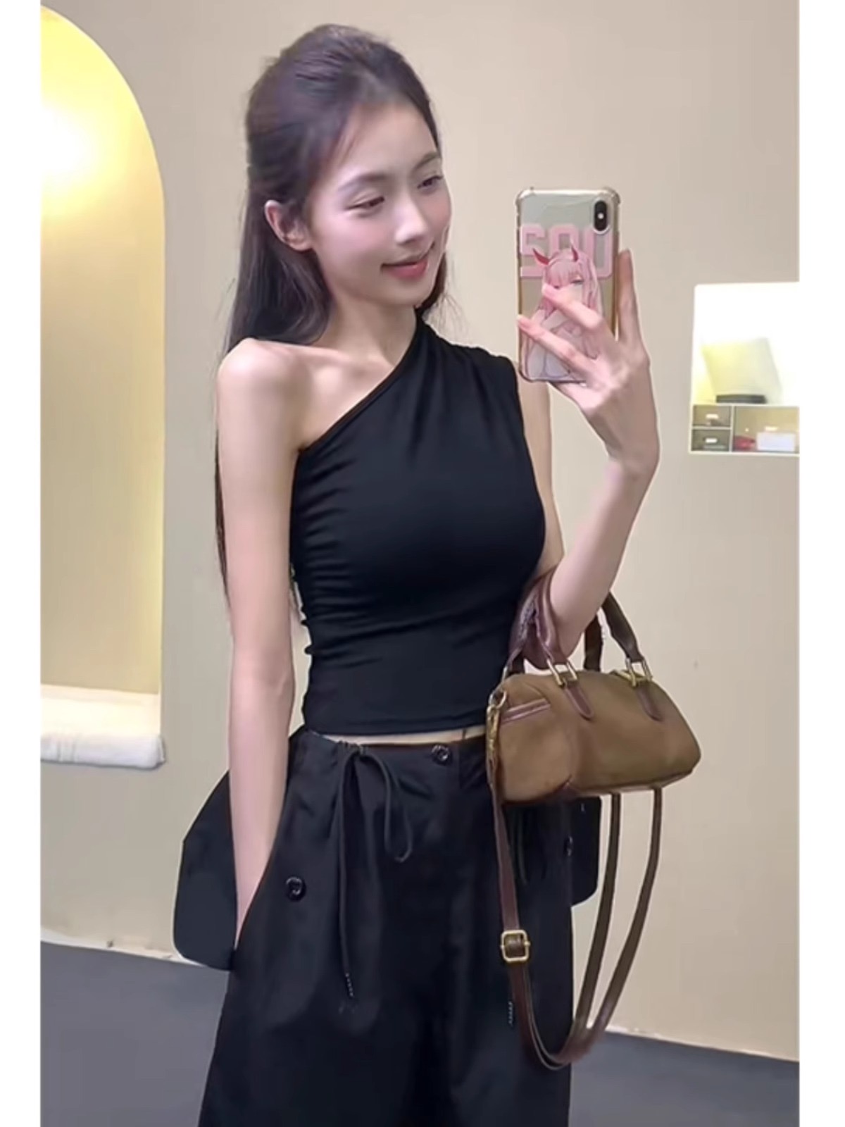210g 92 cotton 8 spandex pure cotton slanted shoulder vest for women's summer outer wear unique and beautiful hot girl sleeveless top