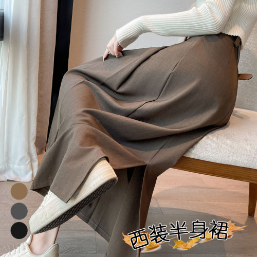 Suit pleated skirt for women 2024 spring new style high waist versatile A-line skirt mid-length umbrella skirt long skirt