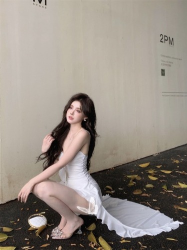 French Pure Desire Super Fairy Ruffled Splicing Suspender Dress Women's Slim Fit Irregular Skirt