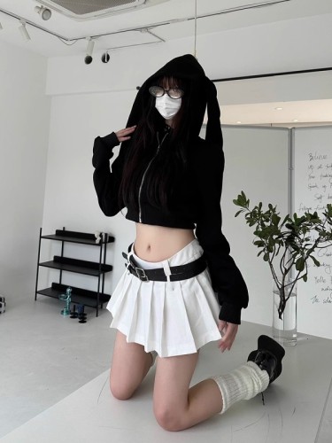 Removable rabbit cotton composite milk silk cute hooded loose sweatshirt jacket couple new homemade