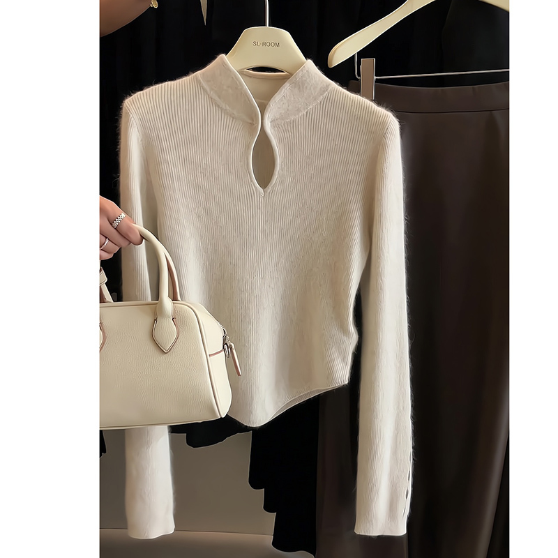 Irregular stand-up collar hollow inner sweater top