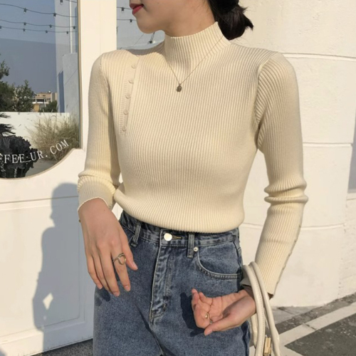 Half turtleneck bottoming sweater for autumn and winter outer wear sweater for women with long sleeves and slim sweater top