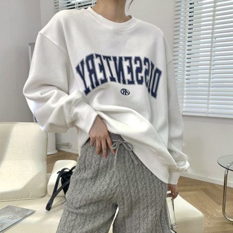 Spring and Autumn Thin Sweatshirt Women 2024 New Korean Style Round Neck Letter Print Loose Student Top Trendy