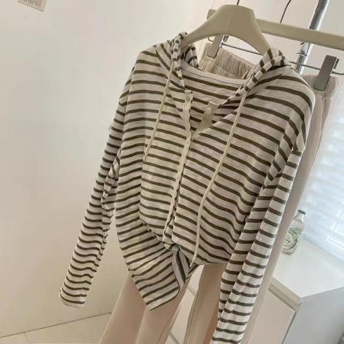 Korean striped all-match hooded cardigan jacket for women summer thin long-sleeved outdoor ice silk breathable sun protection clothes