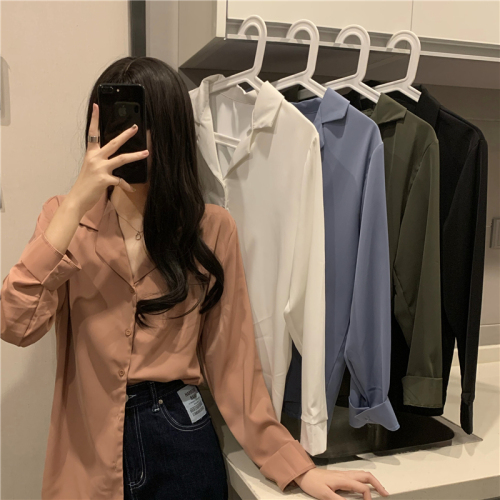 New Korean style V-neck, lazy, gentle, loose, mid-length, versatile long-sleeved shirt for outer wear