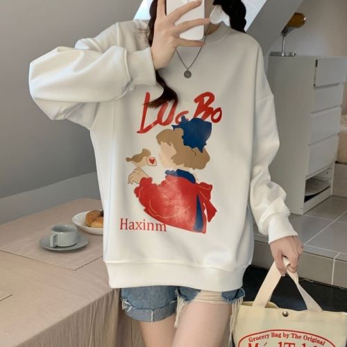 Plus velvet and thickened 400g composite silver fox velvet sweatshirt for women autumn and winter round neck