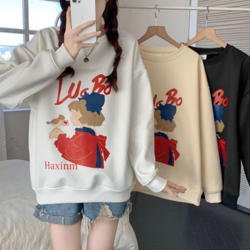 Plus velvet and thickened 400g composite silver fox velvet sweatshirt for women autumn and winter round neck