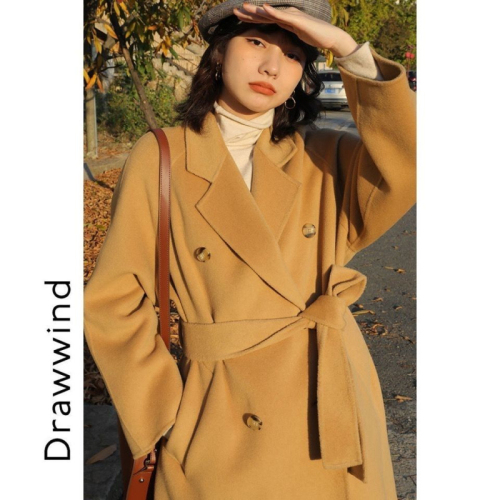 Maillard khaki woolen coat for women 2024 early autumn and winter new style Hepburn style mid-length woolen coat for women