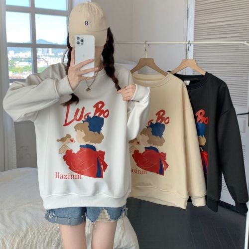 Plus velvet and thickened 400g composite silver fox velvet sweatshirt for women autumn and winter round neck