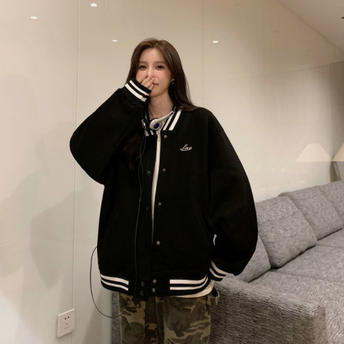 Korean style loose retro all-match baseball uniform sweatshirt cardigan coat women's jacket top