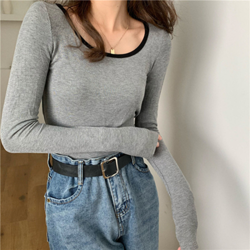 Fashionable and super popular early autumn slim long-sleeved T-shirt women's inner collarbone bottoming shirt short sweet and spicy student top