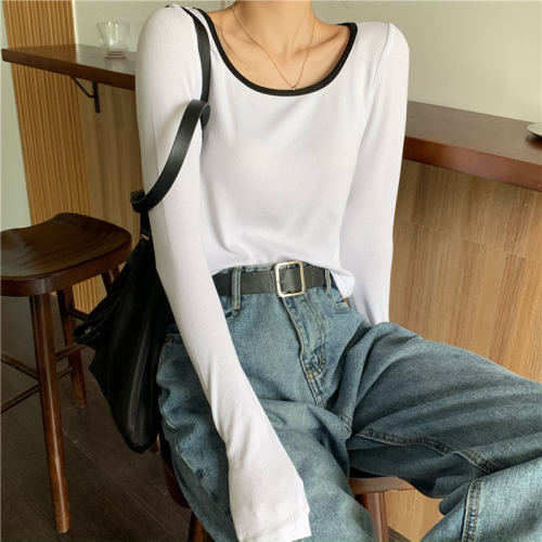 Fashionable and super popular early autumn slim long-sleeved T-shirt women's inner collarbone bottoming shirt short sweet and spicy student top