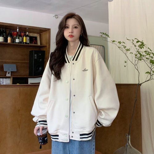 Korean style loose retro all-match baseball uniform sweatshirt cardigan coat women's jacket top