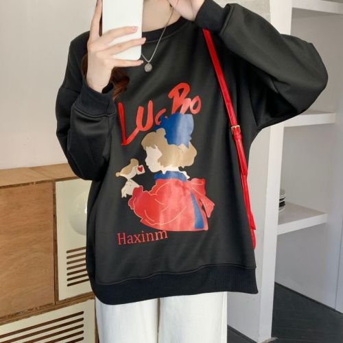 Plus velvet and thickened 400g composite silver fox velvet sweatshirt for women autumn and winter round neck