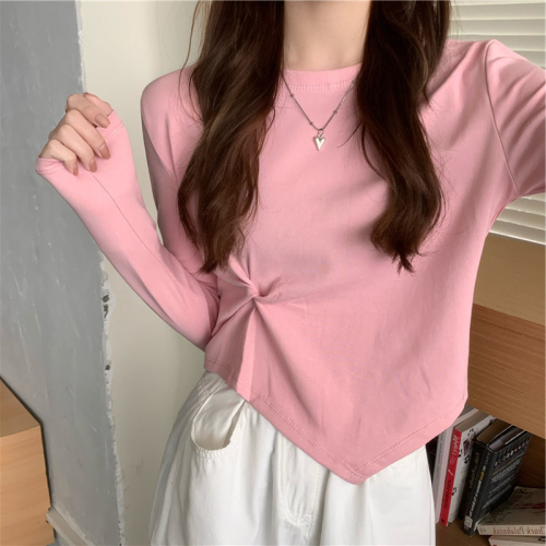 Fashionable and super popular autumn Korean style irregular design long-sleeved T-shirt for women, chic student tops, women's bottoming shirts