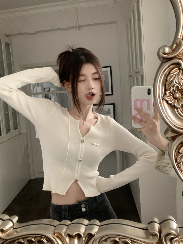 Long-sleeved bottoming shirt for women, small V-neck sweater, slimming and age-reducing small shirt