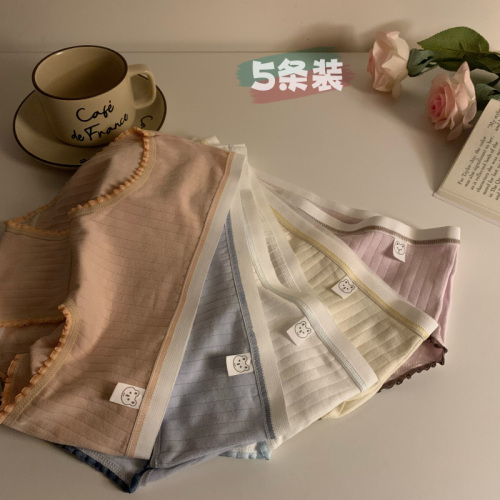 Pure cotton girls mid-waist breathable cute girls cotton antibacterial crotch briefs 5 pack