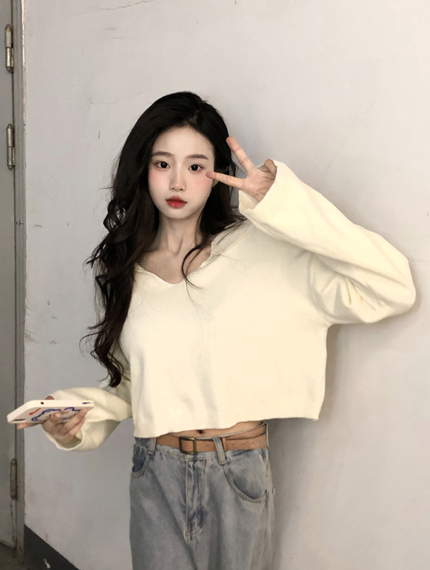 Korean style simple loose slimming short sweater women's autumn and winter sweater