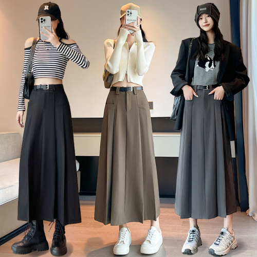 Suit pleated skirt for women 2024 spring new style high waist versatile A-line skirt mid-length umbrella skirt long skirt