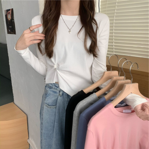 Fashionable and super popular autumn Korean style irregular design long-sleeved T-shirt for women, chic student tops, women's bottoming shirts